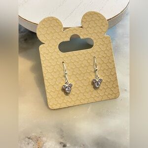 DISNEY PARKS DISNEYLAND CRYSTAL SILVER TONE MICKEY MOUSE HEAD DROP EARRINGS New!